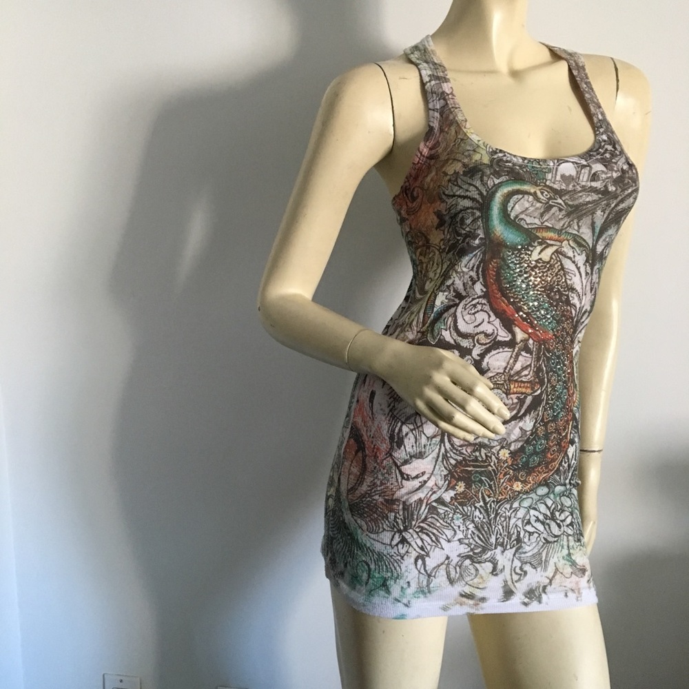 Peacock racerback long tank top - Picture 2 of 8
